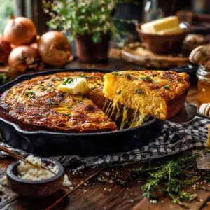 Cheesy Onion Cornbread (Cast Iron Skillet Recipe) - Thefoodiebunch Cheesy Onion Cornbread