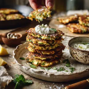 Crispy Zucchini Fritters With Homemade Tzatziki Sauce - Thefoodiebunch Zucchini Fritters With Tzatziki Sauce