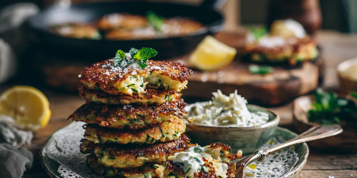 Crispy Zucchini Fritters With Homemade Tzatziki Sauce - Thefoodiebunch Zucchini Fritters With Tzatziki Sauce