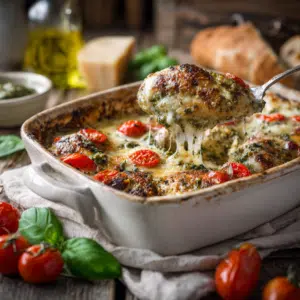 Chicken Pesto Bake With Fresh Mozzarella &Amp; Tomato - Thefoodiebunch Chicken Pesto Bake