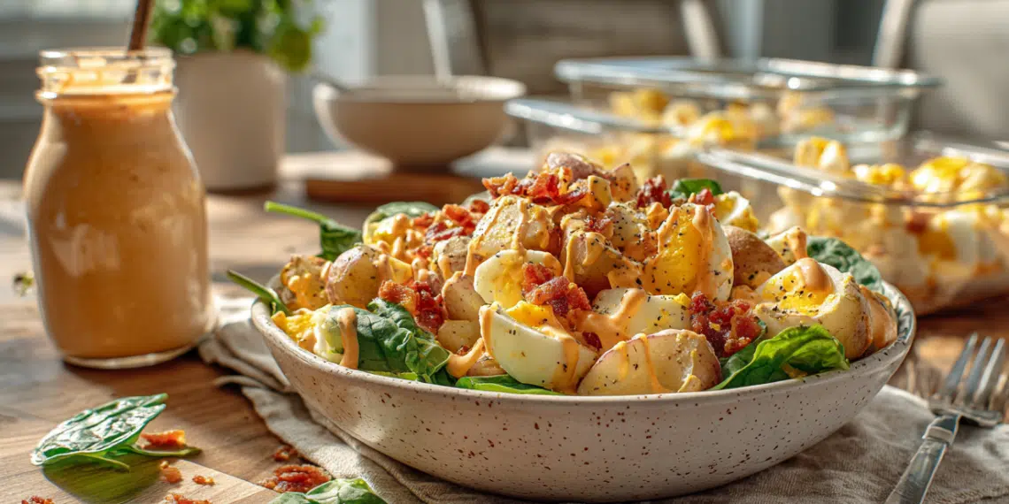 Spicy Bacon Egg Salad With Sriracha &Amp; Potatoes - Thefoodiebunch Spicy Bacon Egg Salad