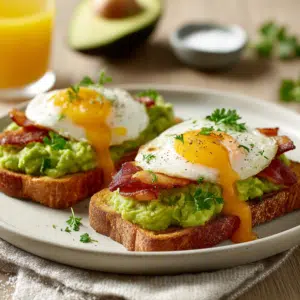 Avocado Toast With Bacon And Fried Egg