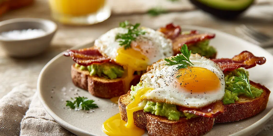 Avocado Toast With Bacon And Fried Egg
