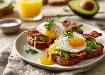 Avocado Toast With Bacon And Fried Egg