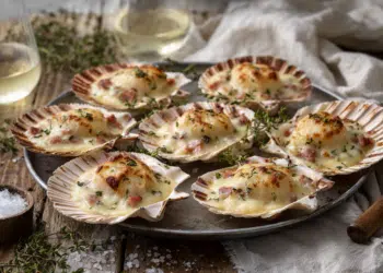 Baked Scallops With Mushrooms And Béchamel Sauce