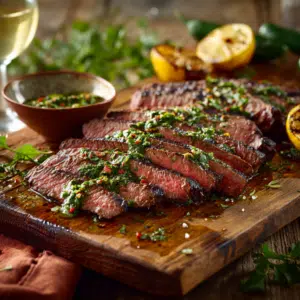 Grilled Flank Steak With Chimichurri &Amp; Charred Lemon