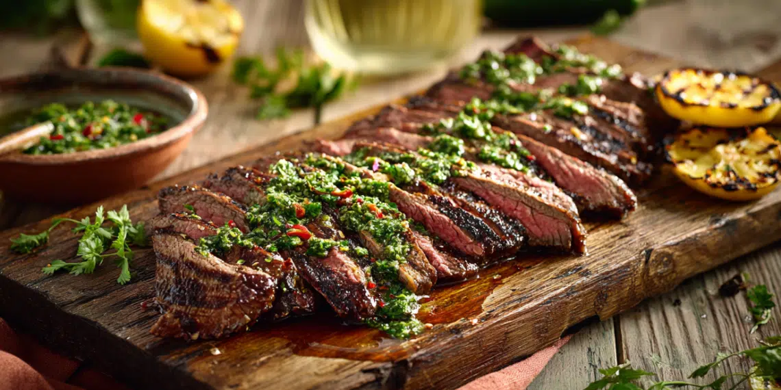 Grilled Flank Steak With Chimichurri &Amp; Charred Lemon