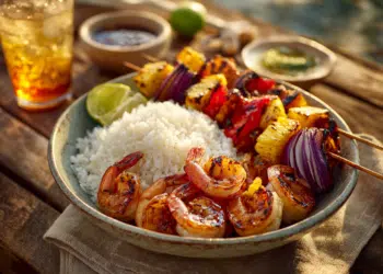 Grilled Shrimp Skewers With Coconut Rice