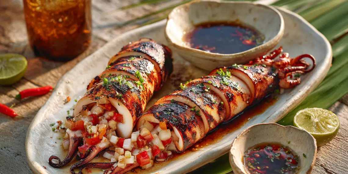 Smoky Grilled Stuffed Squid (Filipino Inihaw Na Pusit)