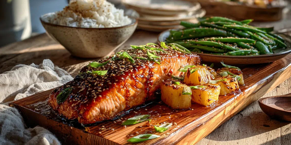 Asian Honey-Glazed Salmon On Cedar Plank - Thefoodiebunch Asian Honey-Glazed Salmon On Cedar Plank