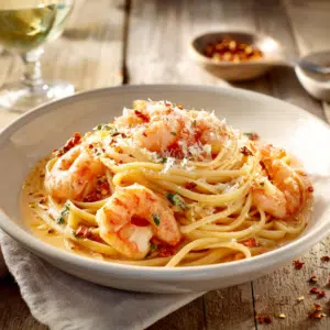Creamy Shrimp Linguine With Pesto Gouda Cheese