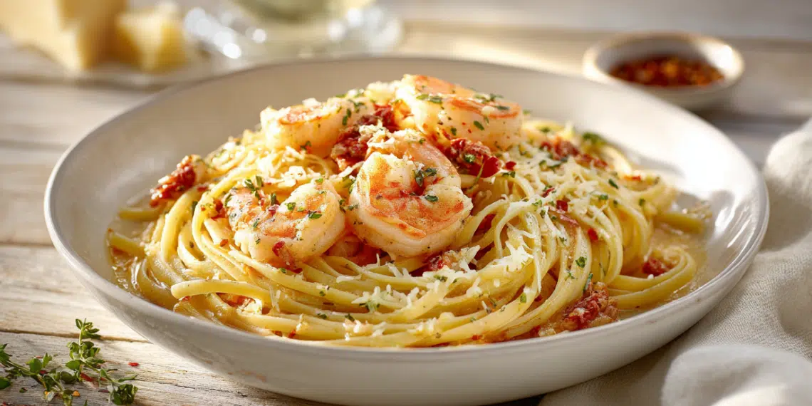 Creamy Shrimp Linguine With Pesto Gouda Cheese