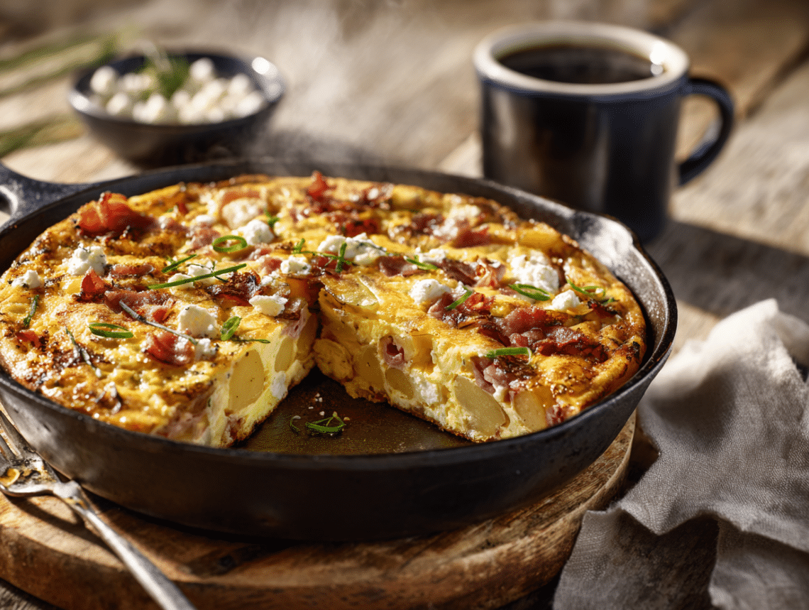 Potato Bacon Feta Frittata – Easy Weekend Breakfast - Thefoodiebunch Potato Bacon Feta Frittata – Easy Weekend Breakfast