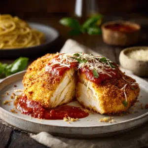 Crispy Chicken Parmesan With Double Panko Crust - Thefoodiebunch Crispy Chicken Parmesan With Double Panko Crust