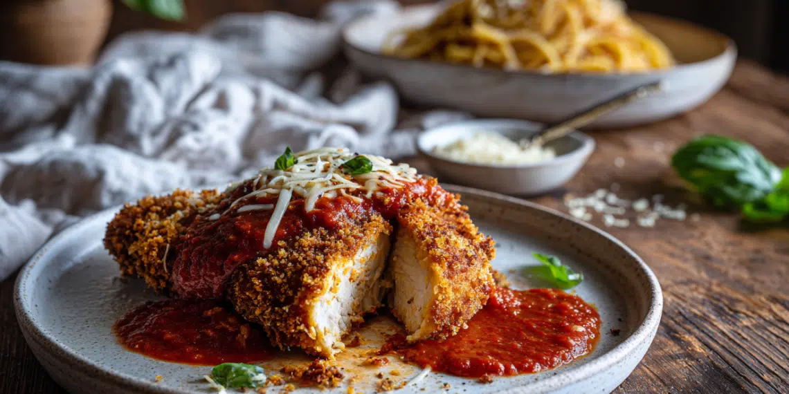 Crispy Chicken Parmesan With Double Panko Crust - Thefoodiebunch Crispy Chicken Parmesan With Double Panko Crust