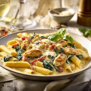 Creamy Chicken Pasta With Spinach &Amp; Tomatoes