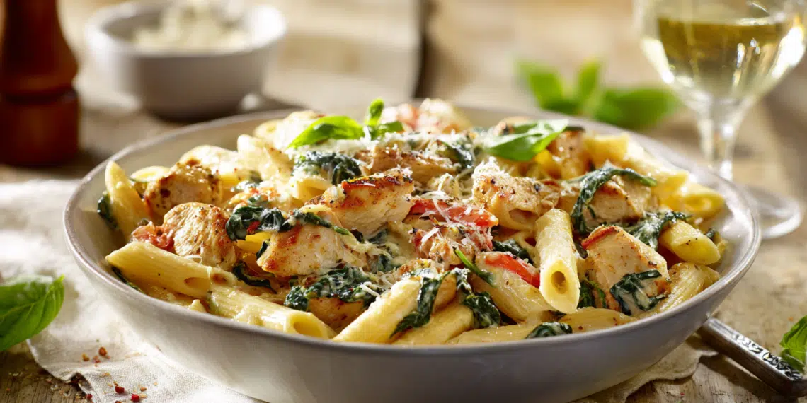 Creamy Chicken Pasta With Spinach &Amp; Tomatoes