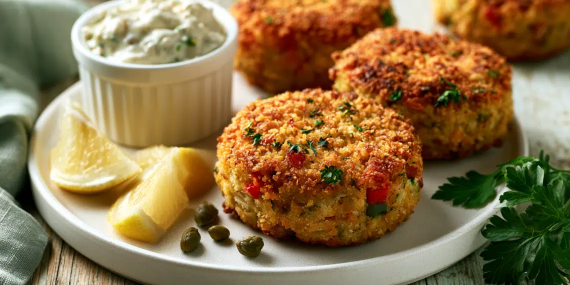 Vegan Crab Cakes With Tartar Sauce (Jackfruit) - Thefoodiebunch Vegan Crab Cakes With Tartar Sauce (Jackfruit)