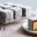 Classic Australian Lamington Recipe For A Delicious Dessert - Thefoodiebunch Coconut-Coated Chocolate Lamingtons On A Wire Rack And White Plate, One Halved Showing Golden Sponge Inside