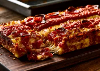 Detroit-Style Pepperoni Pizza (Crispy Cheese Edges)