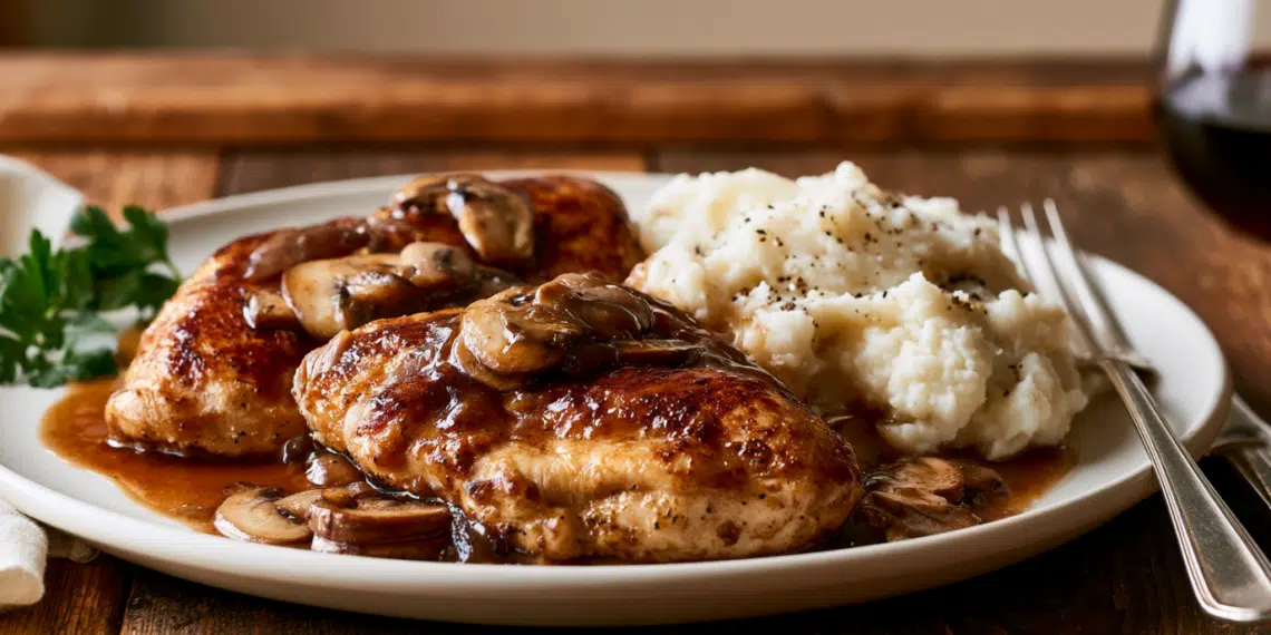 Elegant Chicken Marsala With Creamy Garlic Mashed Potatoes - Thefoodiebunch Chicken Marsala With Garlic Mashed Potatoes