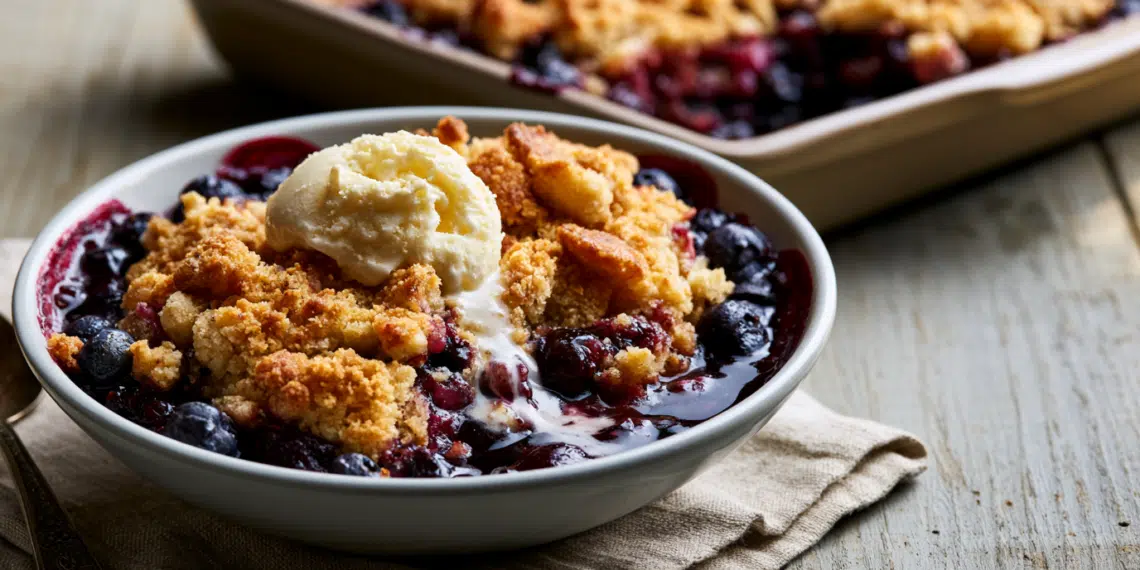 Easy Blueberry Cobbler With Vanilla Ice Cream