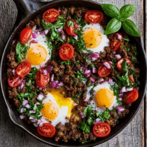 Ground Beef And Eggs With Fresh Herbed Salsa