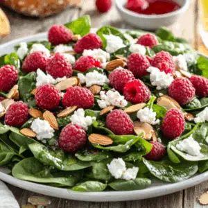 Fresh Raspberry Spinach Salad With Honey Vinaigrette - Thefoodiebunch