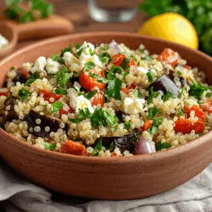 Mediterranean Roasted Eggplant Quinoa Salad Bursting With Flavor - Thefoodiebunch