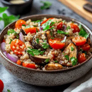 Mediterranean Roasted Eggplant Quinoa Salad Delight - Thefoodiebunch Mediterranean Roasted Eggplant Quinoa Salad Delight - Thefoodiebunch