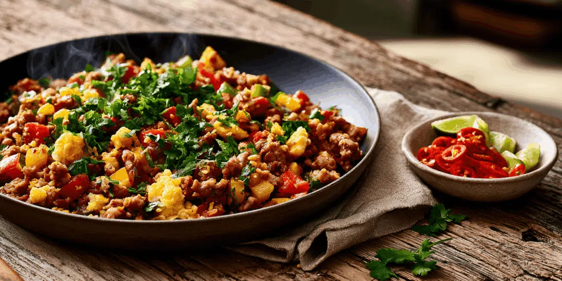 Fusion Pork Mince Scramble: A Global Breakfast Delight - Thefoodiebunch Pork Mince Scramble With Peppers, Ginger &Amp; Soy