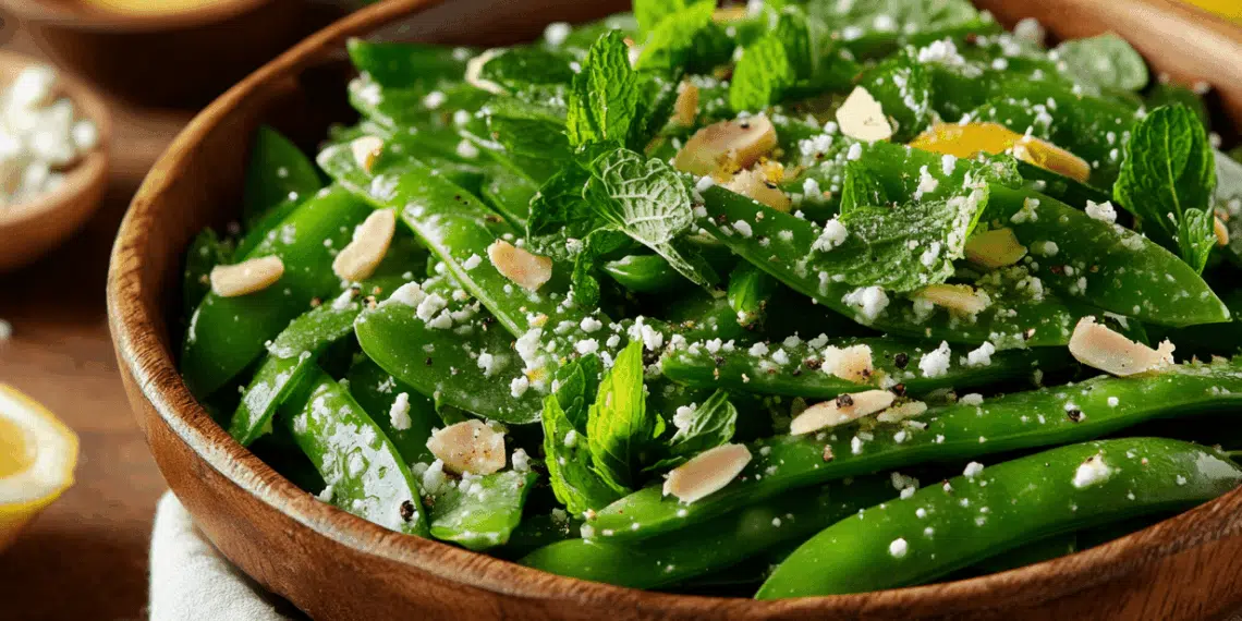Crisp Snow Pea And Mint Salad With Zesty Lemon Dressing - Thefoodiebunch Crisp Snow Pea And Mint Salad With Zesty Lemon Dressing