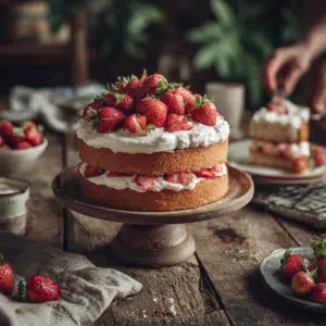 Classic Strawberry Cake With Whipped Cream Frosting