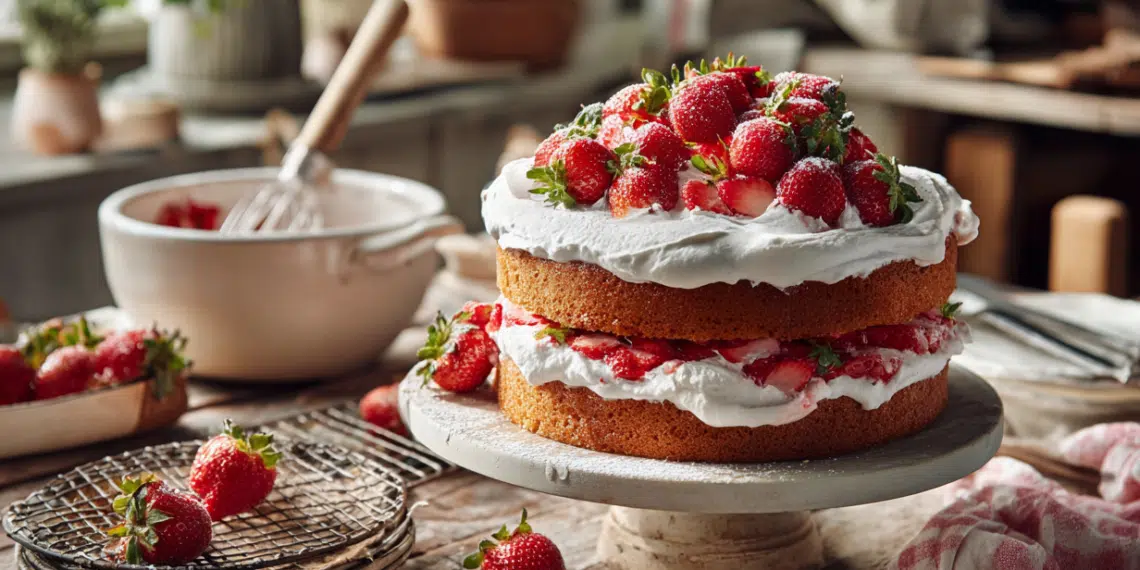 Classic Strawberry Cake With Whipped Cream Frosting