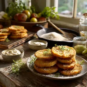 Crispy Southern Fried Green Tomatoes With Cornmeal Crust - Thefoodiebunch Southern Fried Green Tomatoes