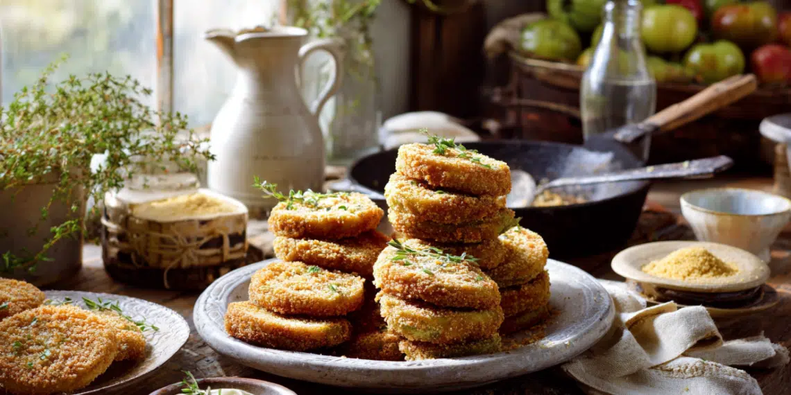 Crispy Southern Fried Green Tomatoes With Cornmeal Crust - Thefoodiebunch Southern Fried Green Tomatoes